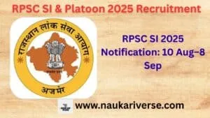 RPSC SI/Platoon Commander 2025 Apply online now for RPSC SI 2025 before September 8, 2025.
